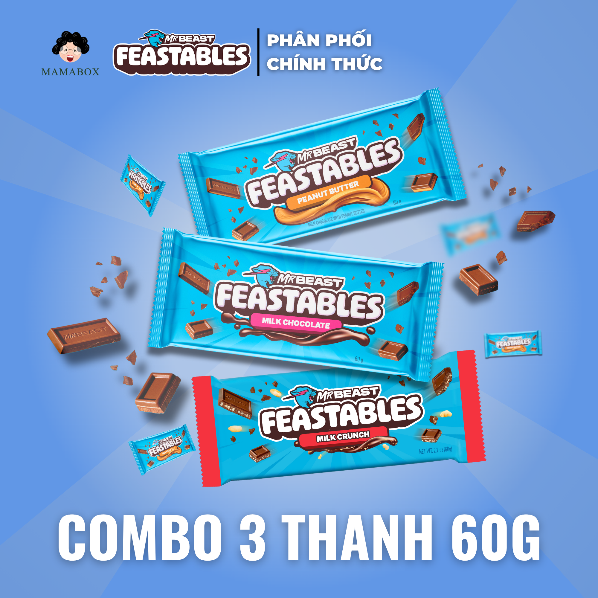 [Chính Hãng] - Combo 3 Thanh Socola Feastables Mr.Beast 60g Feastables