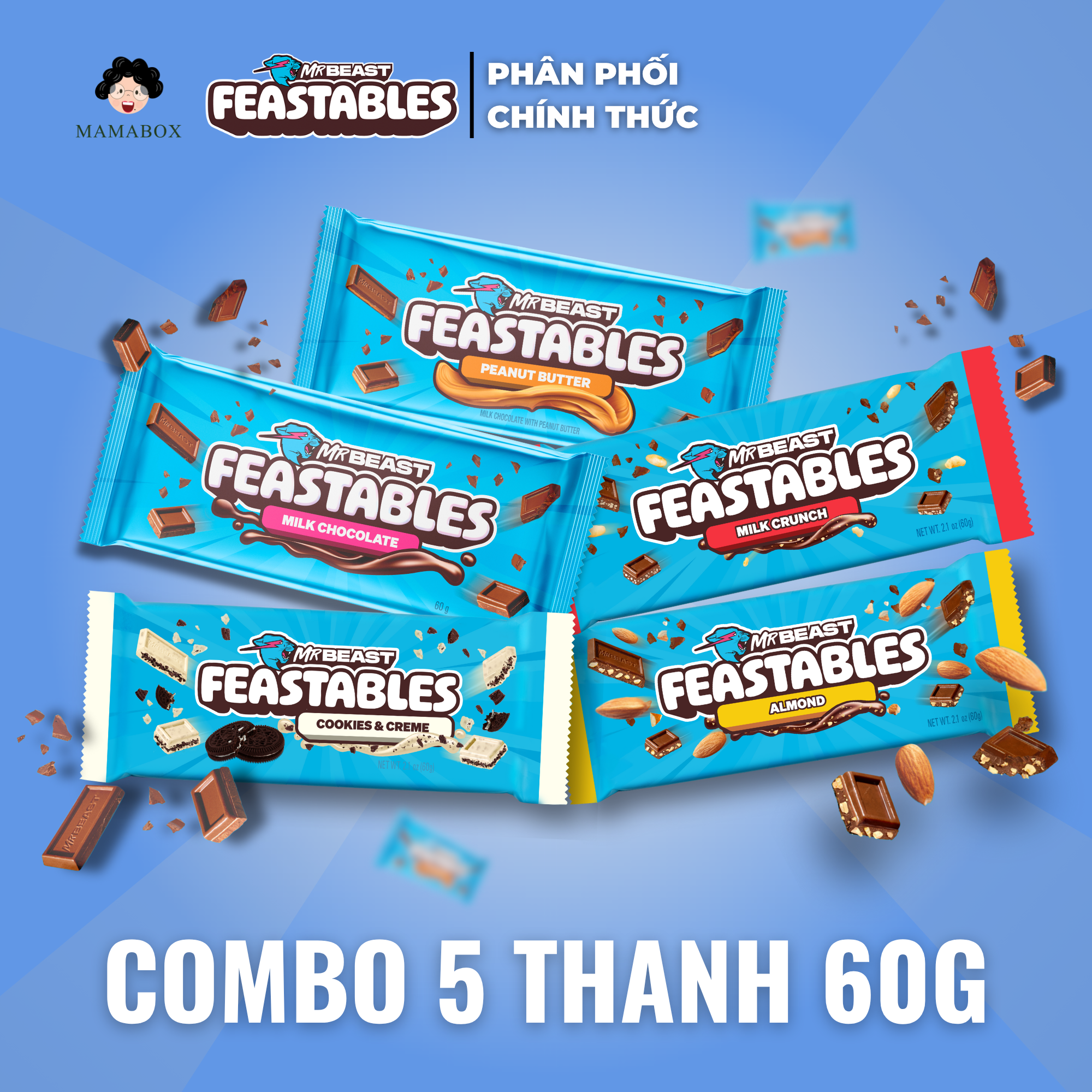[Chính Hãng] - Combo 5 Thanh Socola Feastables Mr.Beast 60g Feastables