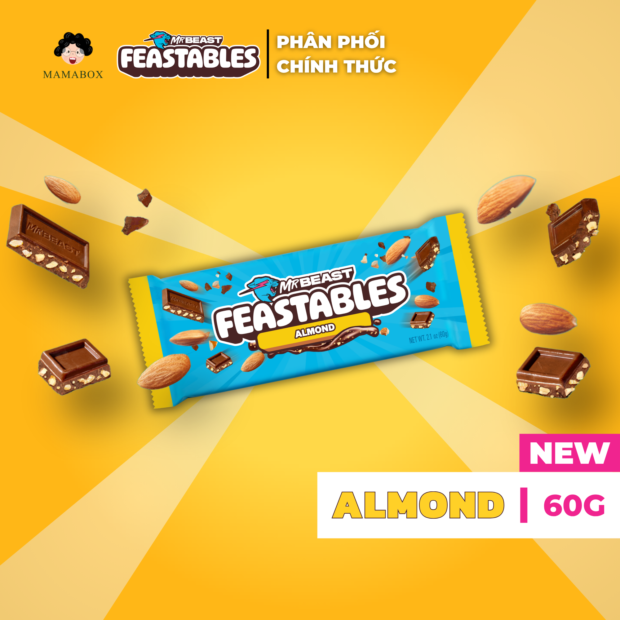 [Chính Hãng] Feastables MrBeast Socola Vị Hạnh Nhân 60g Feastables